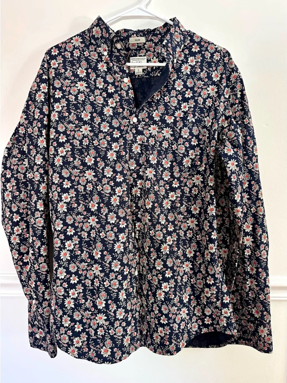 J Crew Men’s Secret Wash Button Down Organic Cotton Floral Shirt Large